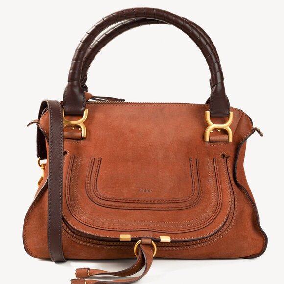 Chloe Marcie Brown Nubuck-Leather Shoulder Bag - Picture 1 of 15